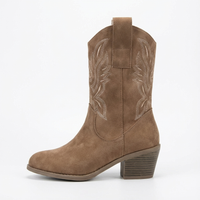 Santiag mi-haute marron clair Daim Synthétique Femme - Broderie florale sur tige mi-haute 4