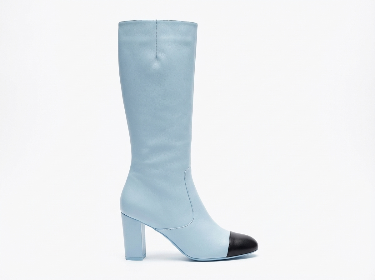 Botte haute bleu Simili Cuir Femme - Santiags bleues à bout noir contrastant 3