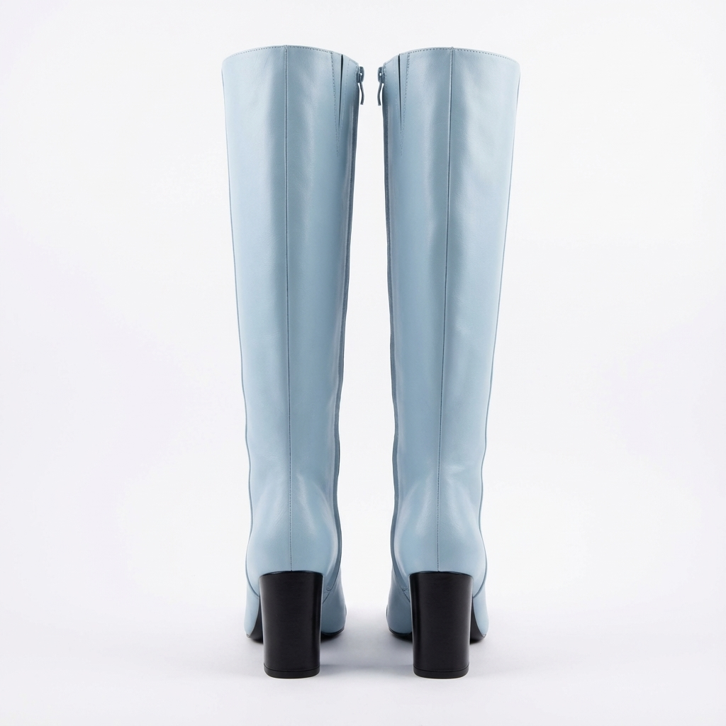 Botte haute bleu Simili Cuir Femme - Santiags bleues à bout noir contrastant 4