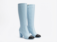 Botte haute bleu Simili Cuir Femme - Santiags bleues à bout noir contrastant 1