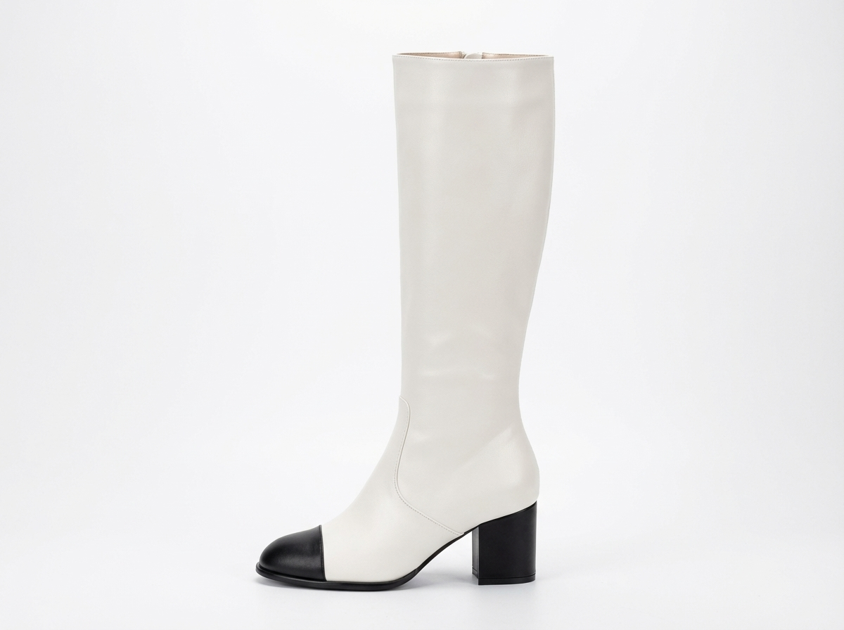 Botte haute blanc Simili Cuir Femme - Santiags bicolores sophistiquées avec bout noir 2