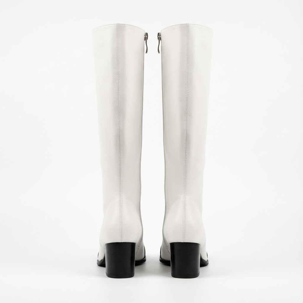 Botte haute blanc Simili Cuir Femme - Santiags bicolores sophistiquées avec bout noir 3
