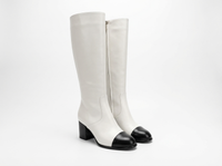 Botte haute blanc Simili Cuir Femme - Santiags bicolores sophistiquées avec bout noir 1