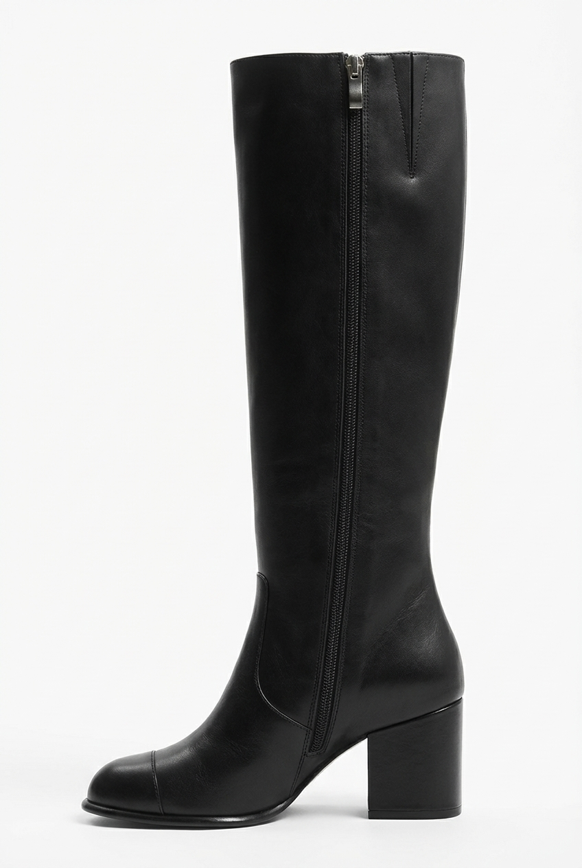 Botte haute noir Simili Cuir Femme - Santiags noires élégantes à fermeture éclair 2