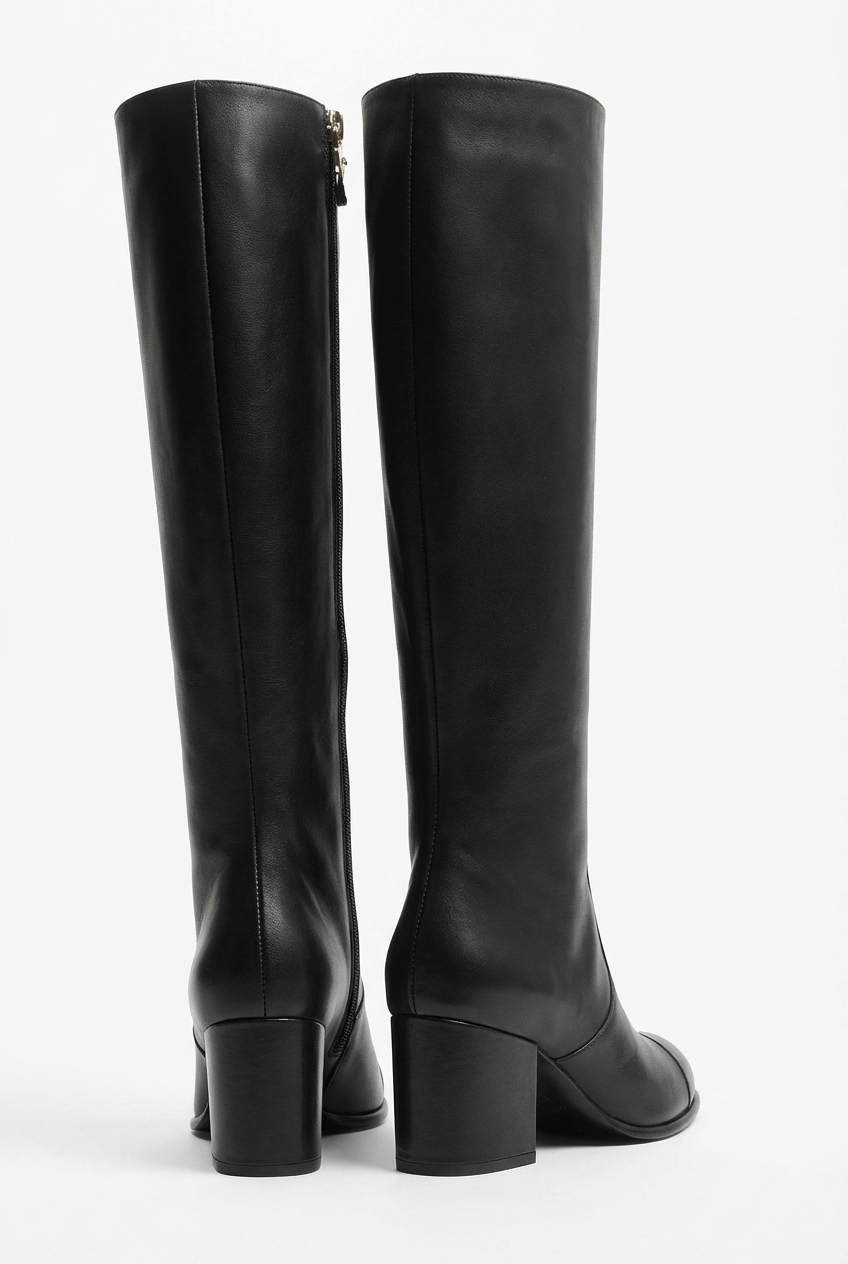 Botte haute noir Simili Cuir Femme - Santiags noires élégantes à fermeture éclair 3