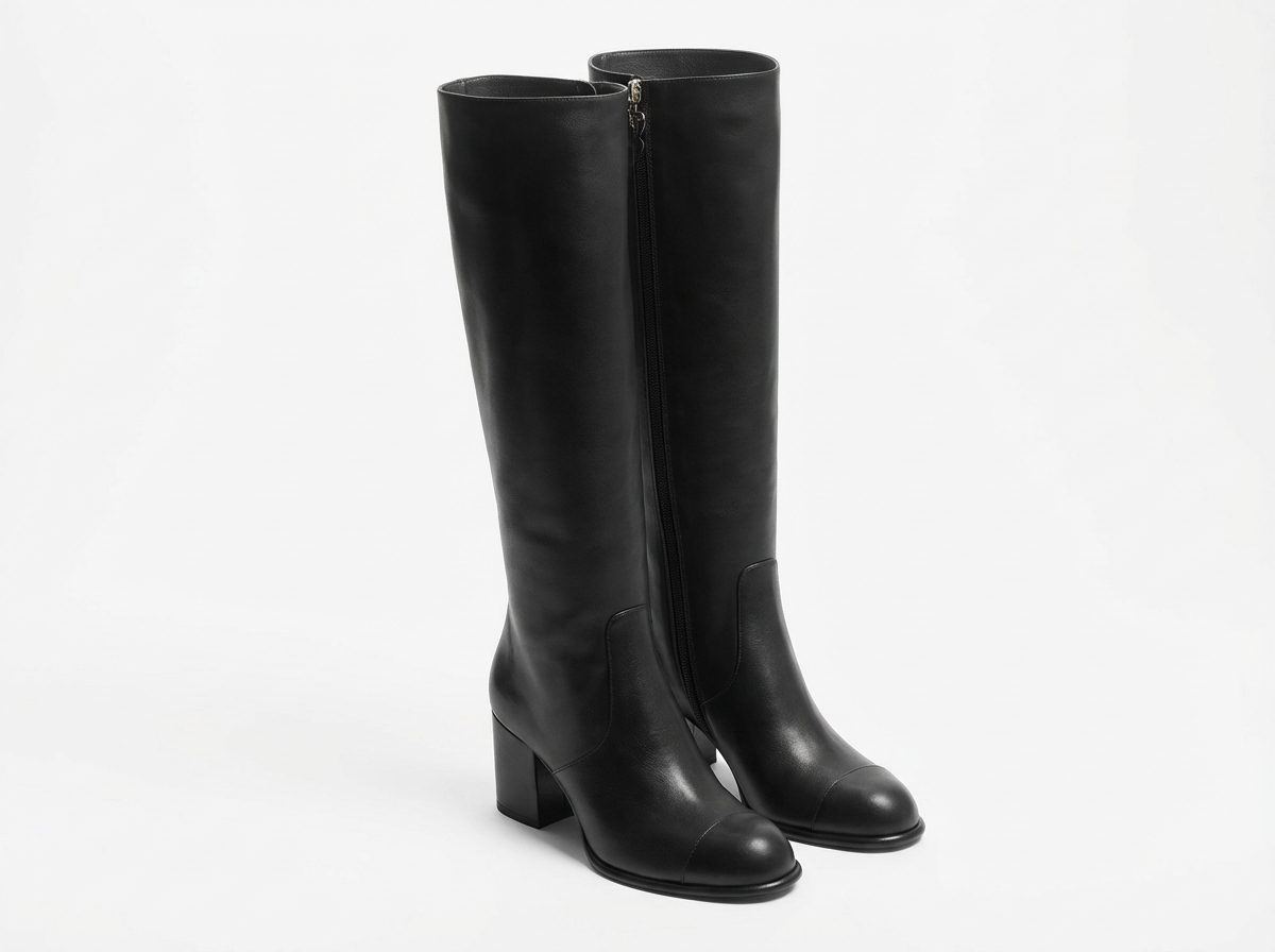 Botte haute noir Simili Cuir Femme - Santiags noires élégantes à fermeture éclair