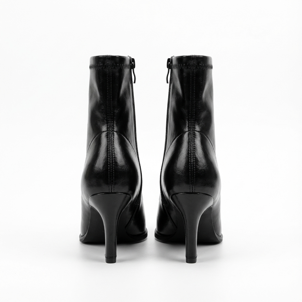 Bottine à talon noir Synthétique Femme - Élégante silhouette noire à bout pointu 3