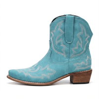 Santiag mi-haute bleu Simili Cuir Femme - Broderies florales élégantes sur fond bleu 2