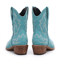 Santiag mi-haute bleu Simili Cuir Femme - Broderies florales élégantes sur fond bleu 3