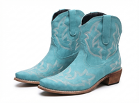 Santiag mi-haute bleu Simili Cuir Femme - Broderies florales élégantes sur fond bleu 1