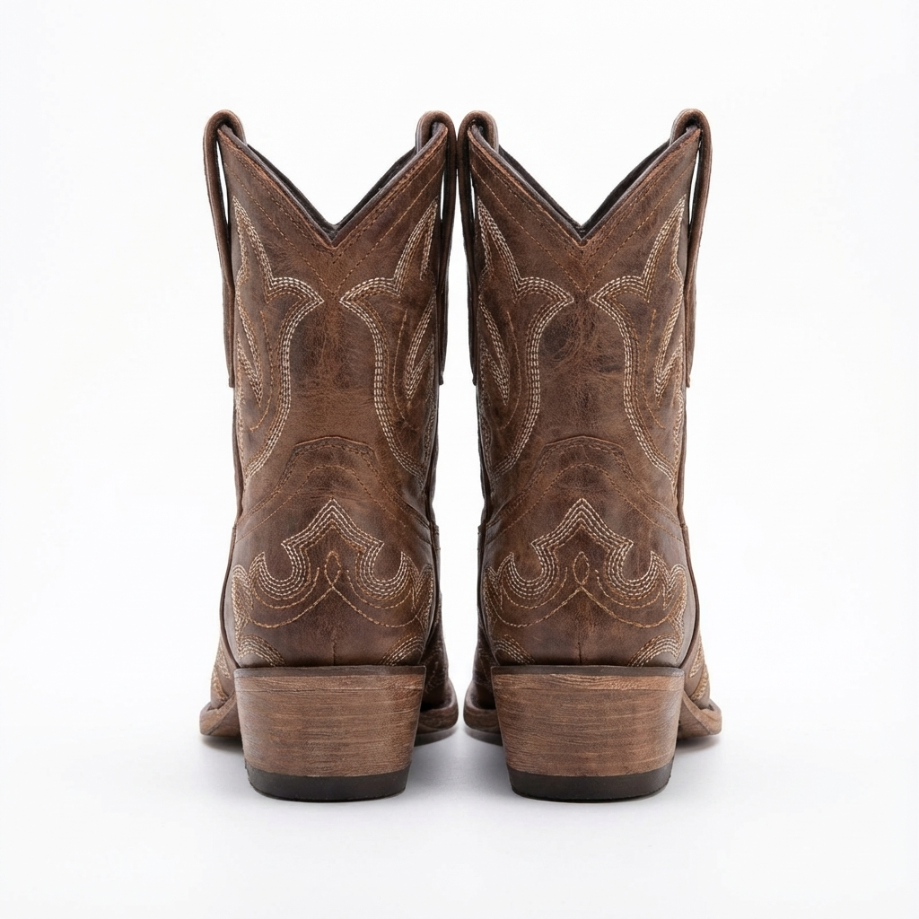 Santiag mi-haute marron Simili Cuir Femme - Broderies élégantes pour un style campagnard 5