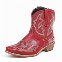 Santiag mi-haute rouge Synthétique Femme - Éclat rouge et broderies florales élégantes 3