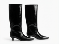 Botte haute noir Simili Cuir Femme - Santiags noires pointues brillantes modernes 1