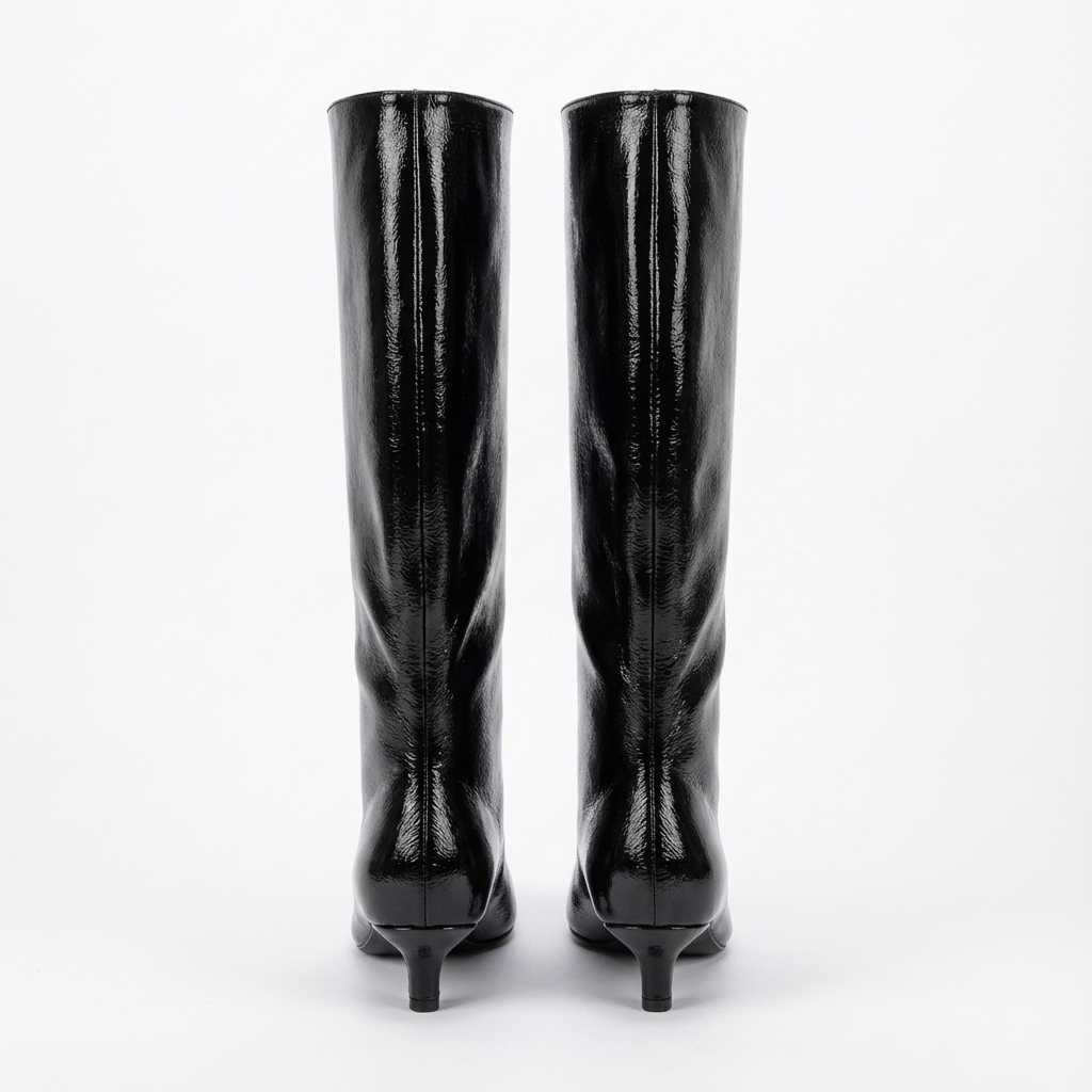 Botte haute noir Simili Cuir Femme - Santiags noires pointues brillantes modernes 6