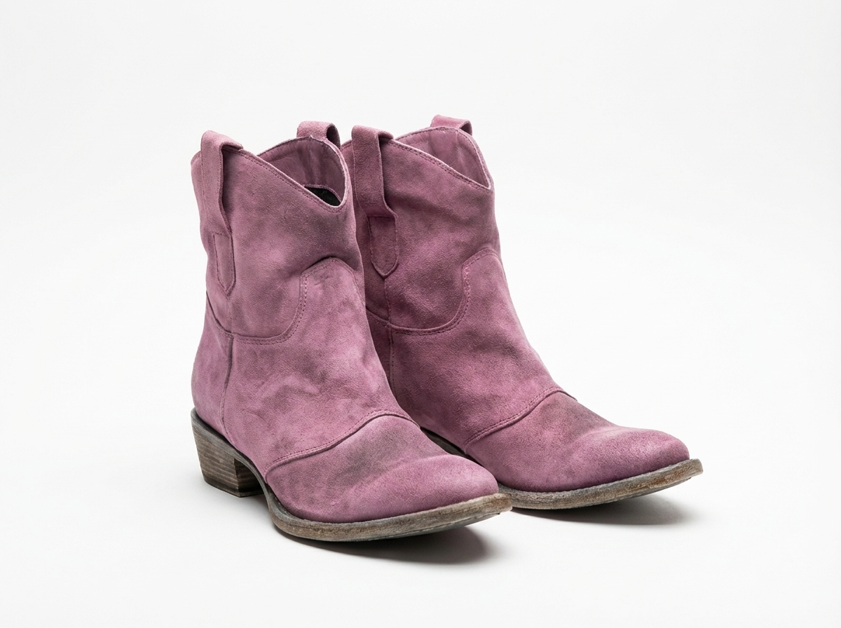 Santiag basse rose Daim Synthétique Femme - Bottes modernes à bout pointé élégant