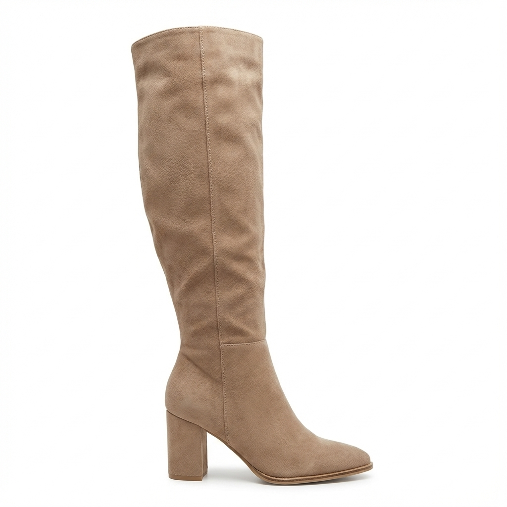 Botte haute marron clair Simili Cuir Femme - Santiags élégantes en simili cuir beige 2