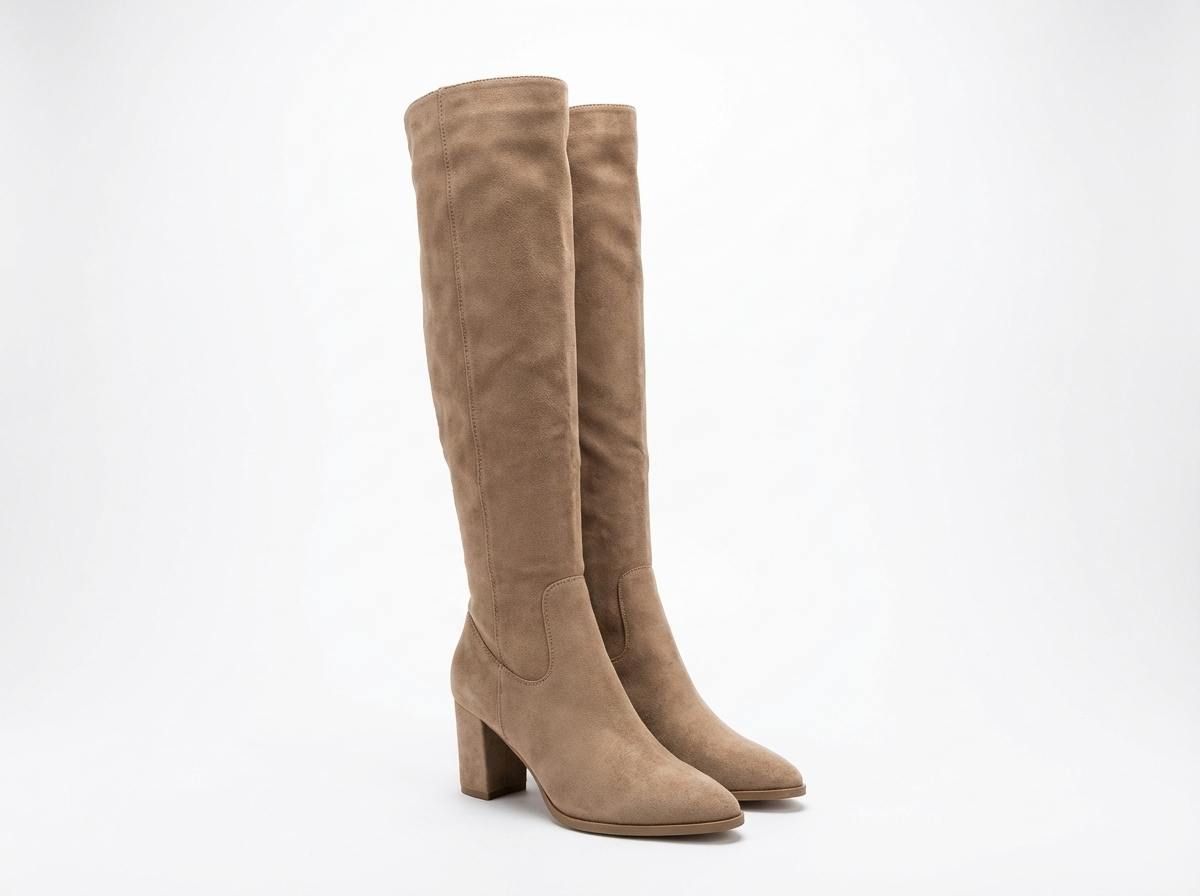 Botte haute marron clair Simili Cuir Femme - Santiags élégantes en simili cuir beige