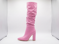 Botte haute rose Simili Cuir Femme - Santiags roses élégantes à tige froncée 3