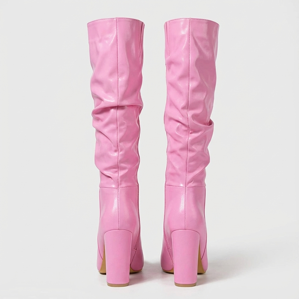 Botte haute rose Simili Cuir Femme - Santiags roses élégantes à tige froncée 4