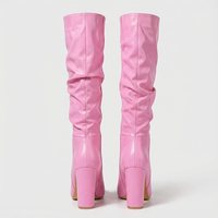 Botte haute rose Simili Cuir Femme - Santiags roses élégantes à tige froncée 4