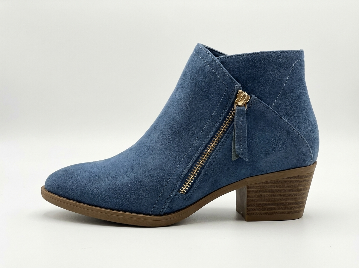 Santiag basse bleu Daim Femme - Bout pointu chic et zip doré 2