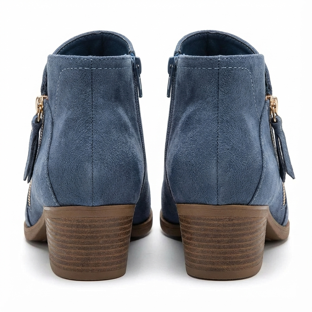 Santiag basse bleu Daim Femme - Bout pointu chic et zip doré 5