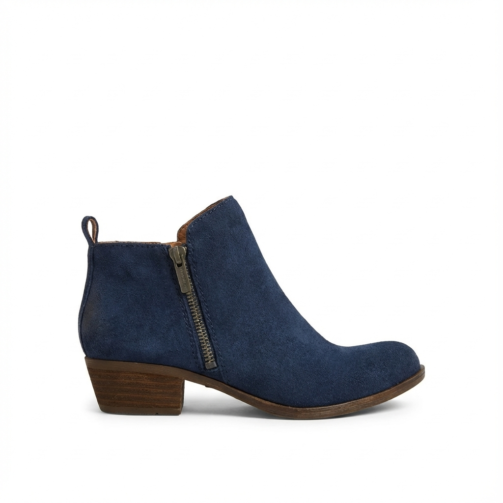 Santiag basse bleu Daim Femme - Talon bois, texture douce et chic 2