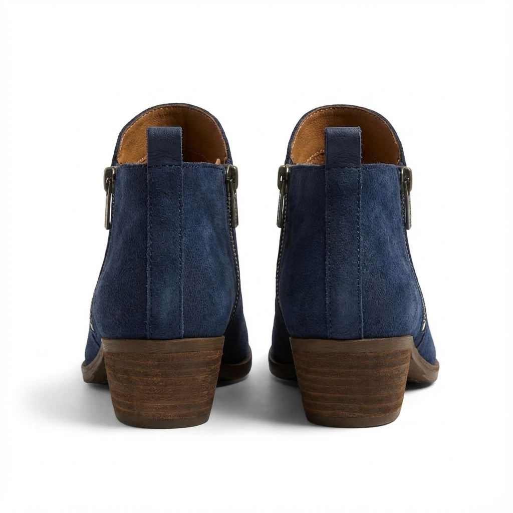 Santiag basse bleu Daim Femme - Talon bois, texture douce et chic 3