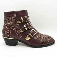 Santiag basse marron Cuir Femme - Boucles dorées et motifs géométriques raffinés 3
