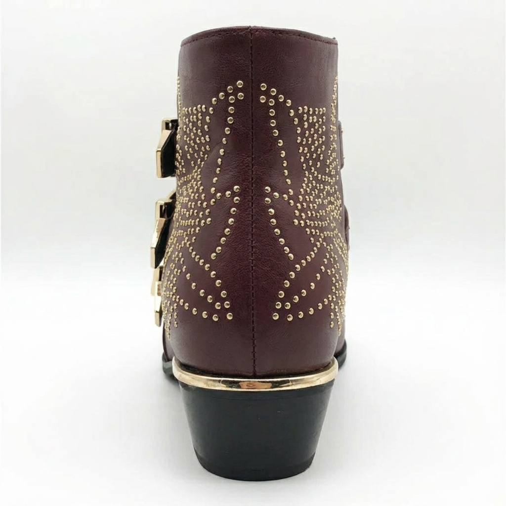 Santiag basse marron Cuir Femme - Boucles dorées et motifs géométriques raffinés 4