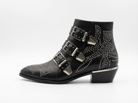 Santiag basse noir Cuir Femme - Style rétro avec clous et boucles 2