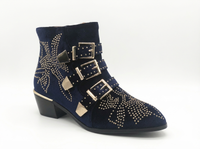 Santiag basse bleu Cuir Femme - Boucles dorées et clous géométriques 1