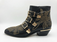 Santiag basse noir Cuir Femme - Bottes noires cloutées à boucles modernes 2