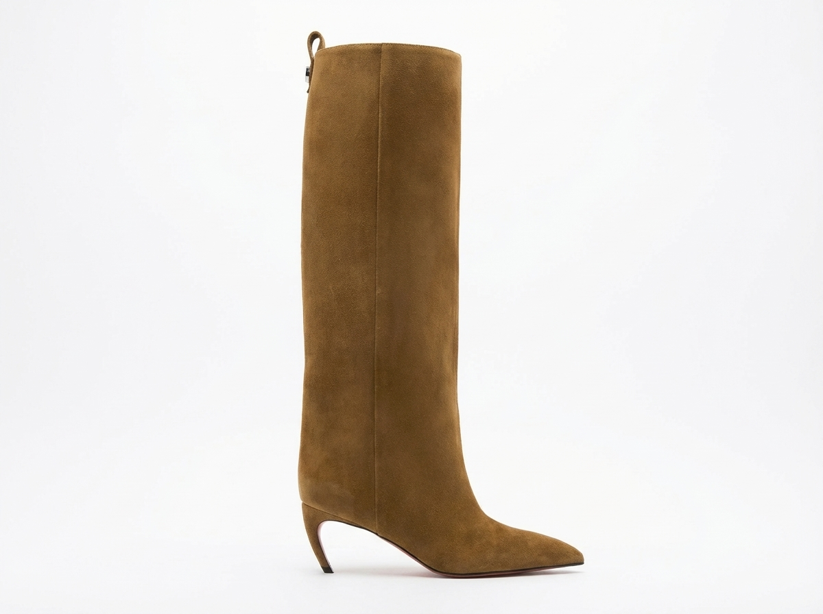 Botte haute camel Daim Synthétique Femme - Allure sophistiquée avec bout pointu distinctif 2
