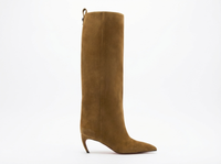Botte haute camel Daim Synthétique Femme - Allure sophistiquée avec bout pointu distinctif 2