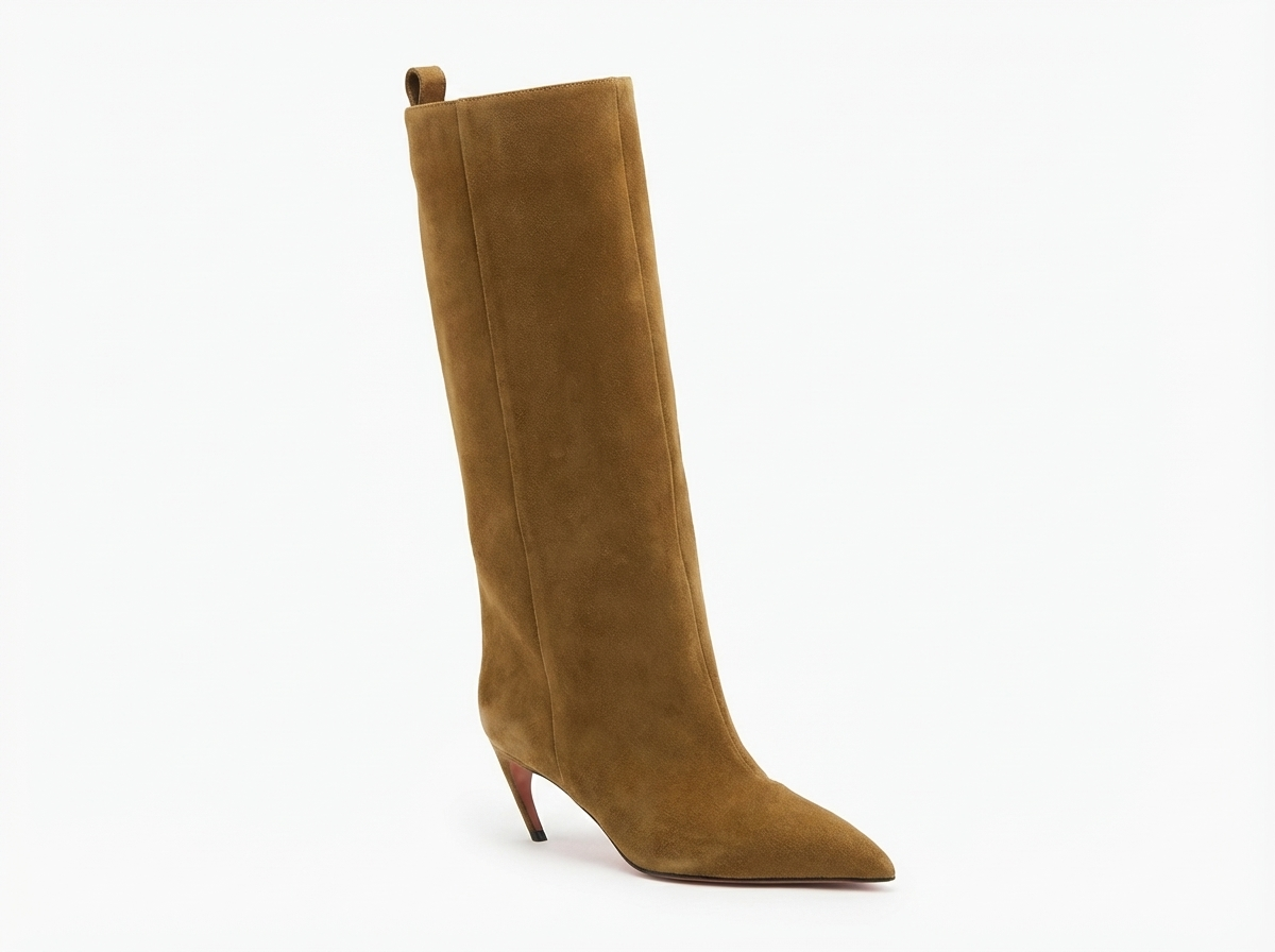 Botte haute camel Daim Synthétique Femme - Allure sophistiquée avec bout pointu distinctif