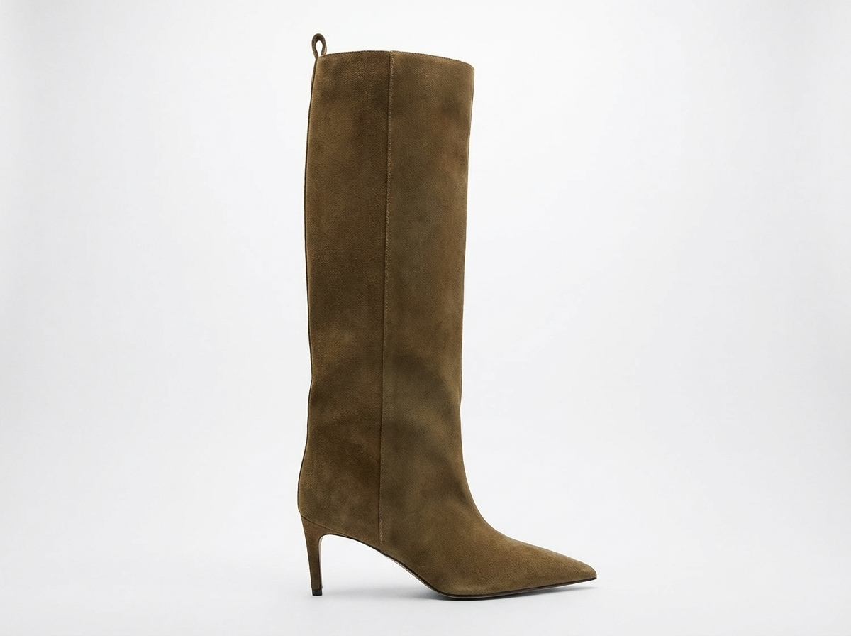 Botte haute marron clair Daim Synthétique Femme - Santiags élégantes à talons aiguille fins 2