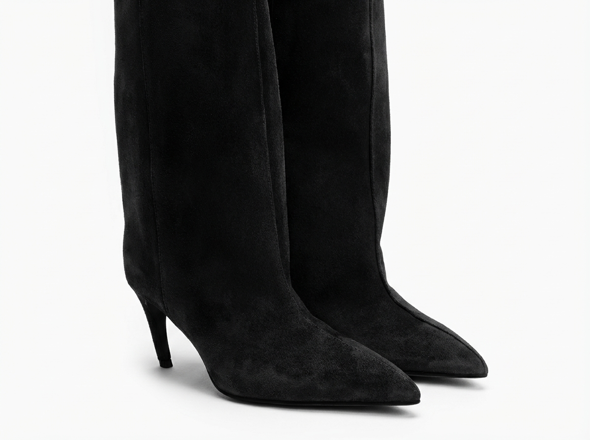 Botte haute noir Daim Synthétique Femme - Élégance sobre à bout pointu 2