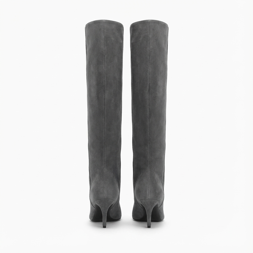 Botte haute gris Daim Synthétique Femme - Élégantes bottes grises, sans ornements 3