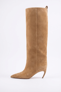 Botte haute camel Daim Synthétique Femme - Botte camel épurée au bout pointu 2