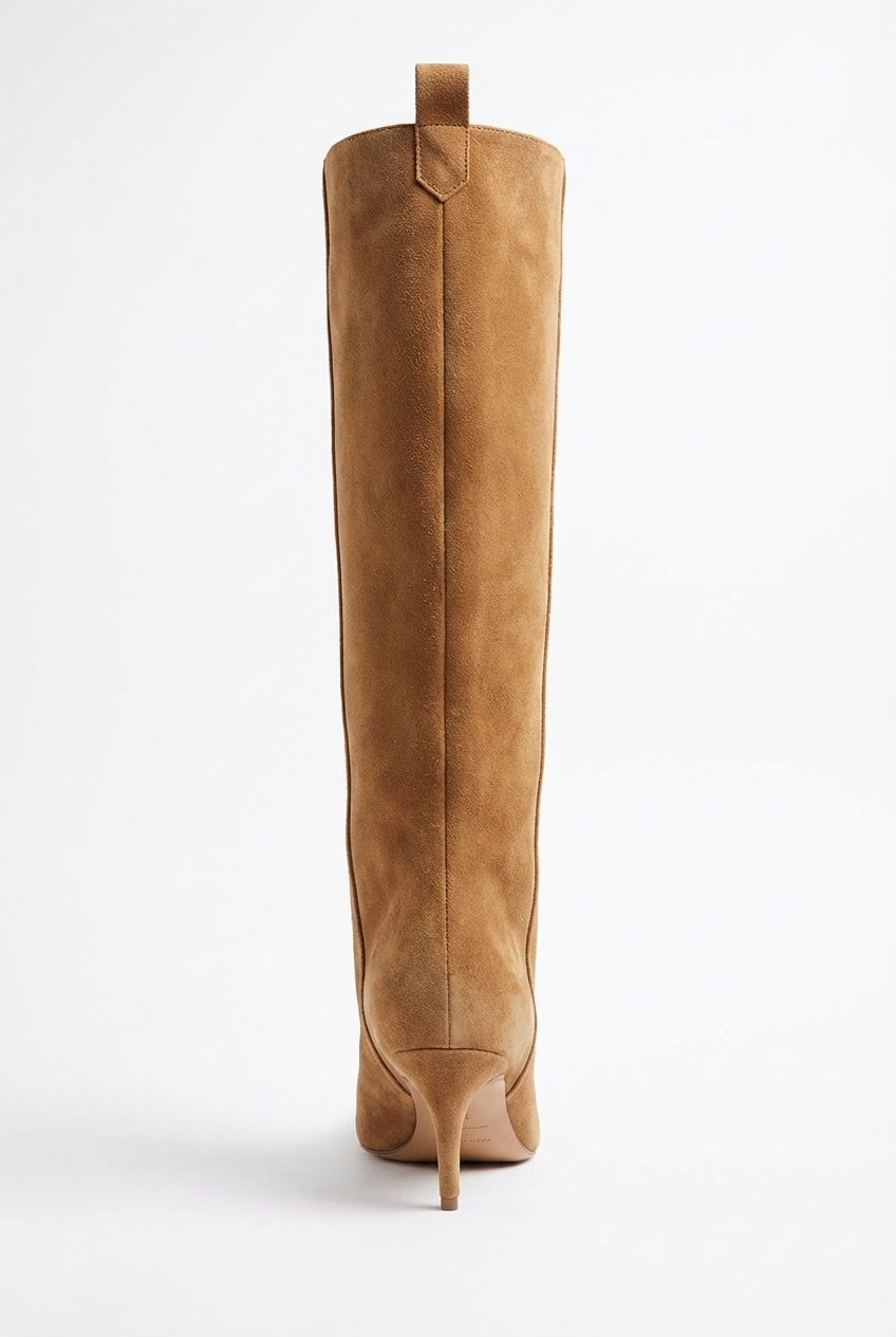Botte haute camel Daim Synthétique Femme - Botte camel épurée au bout pointu 3