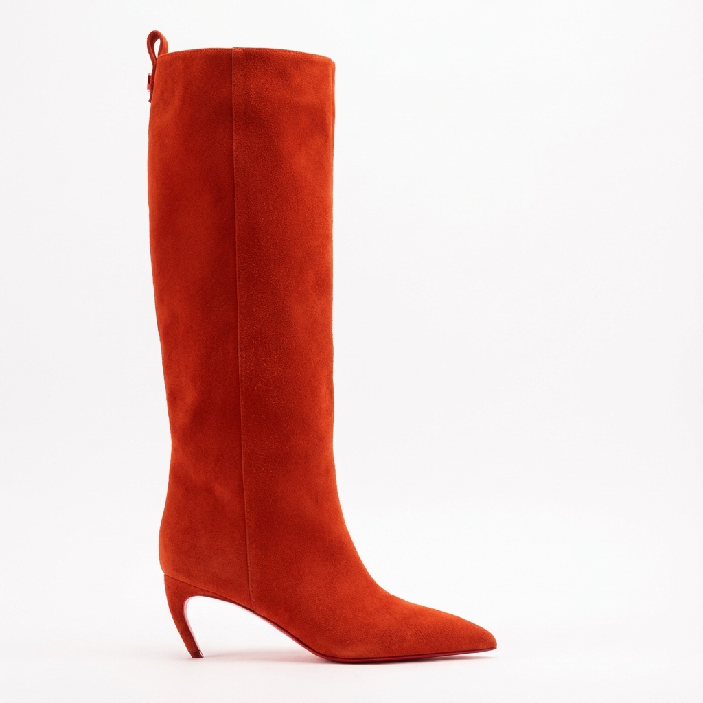 Botte haute orange Daim Femme - Combinaison daim rouge et talon aiguille 2