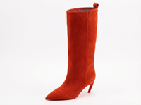Botte haute orange Daim Femme - Combinaison daim rouge et talon aiguille 1