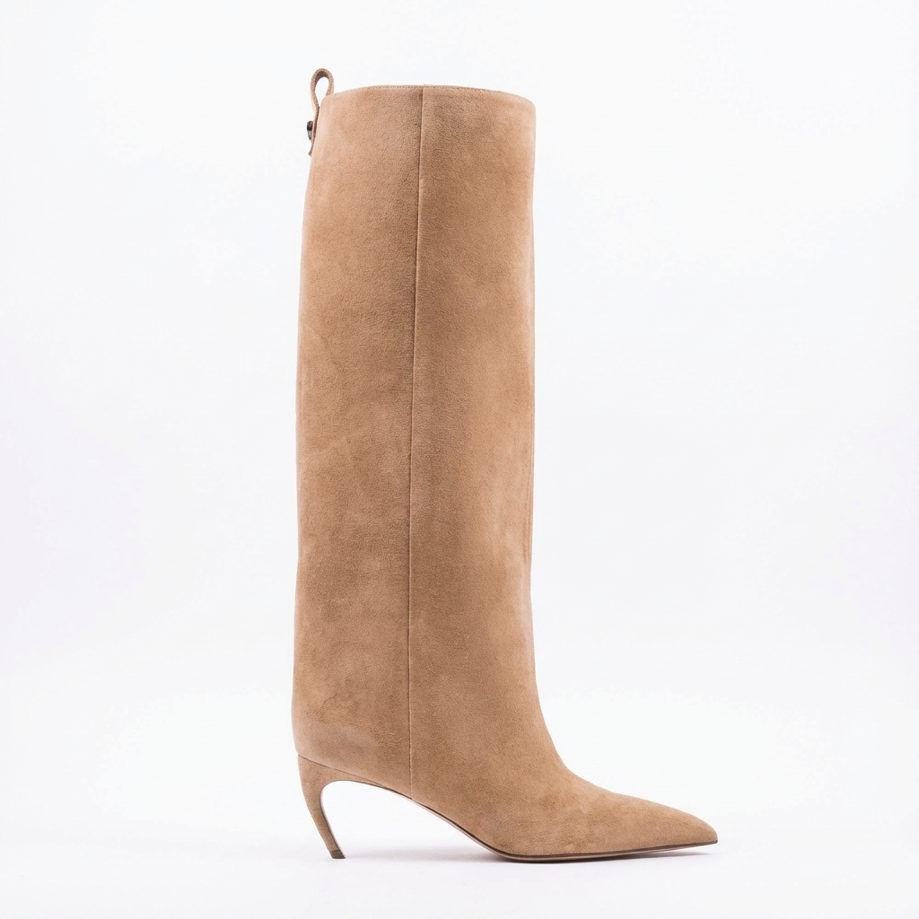 Botte haute beige Daim Synthétique Femme - Sophistication cowboy au bout pointu 2