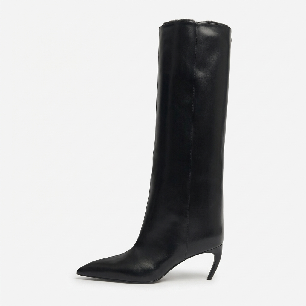 Botte haute noir Synthétique Femme - Élégance western moderne à bout pointu 2