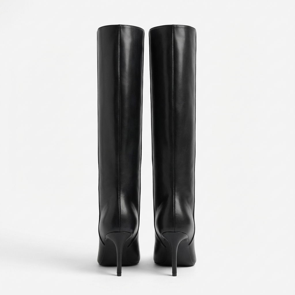Botte haute noir Synthétique Femme - Élégance western moderne à bout pointu 3