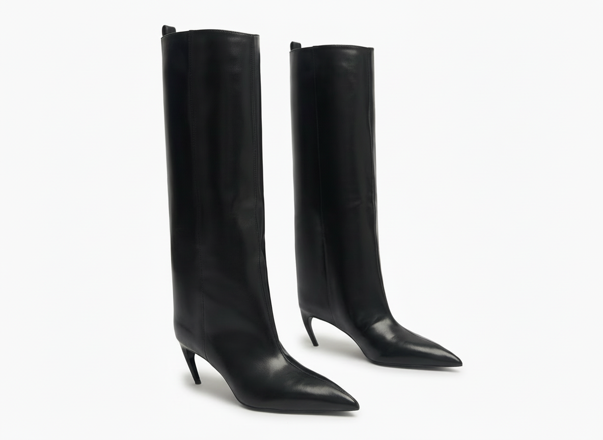 Botte haute noir Synthétique Femme - Élégance western moderne à bout pointu