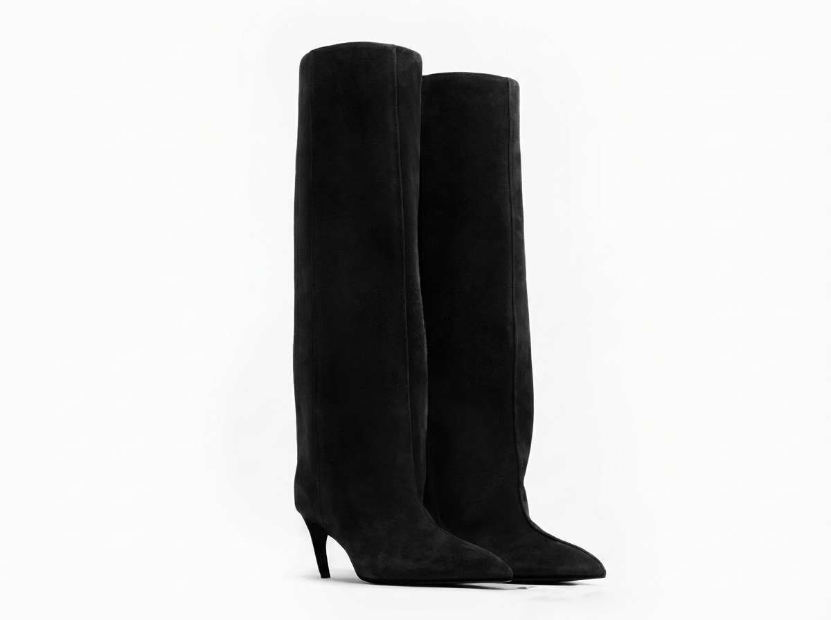 Botte haute noir Daim Synthétique Femme - Élégance sophistiquée avec talons aiguilles