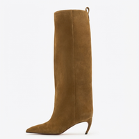 Botte haute camel Daim Synthétique Femme - Santiags modernes marron clair à talon aiguille 1