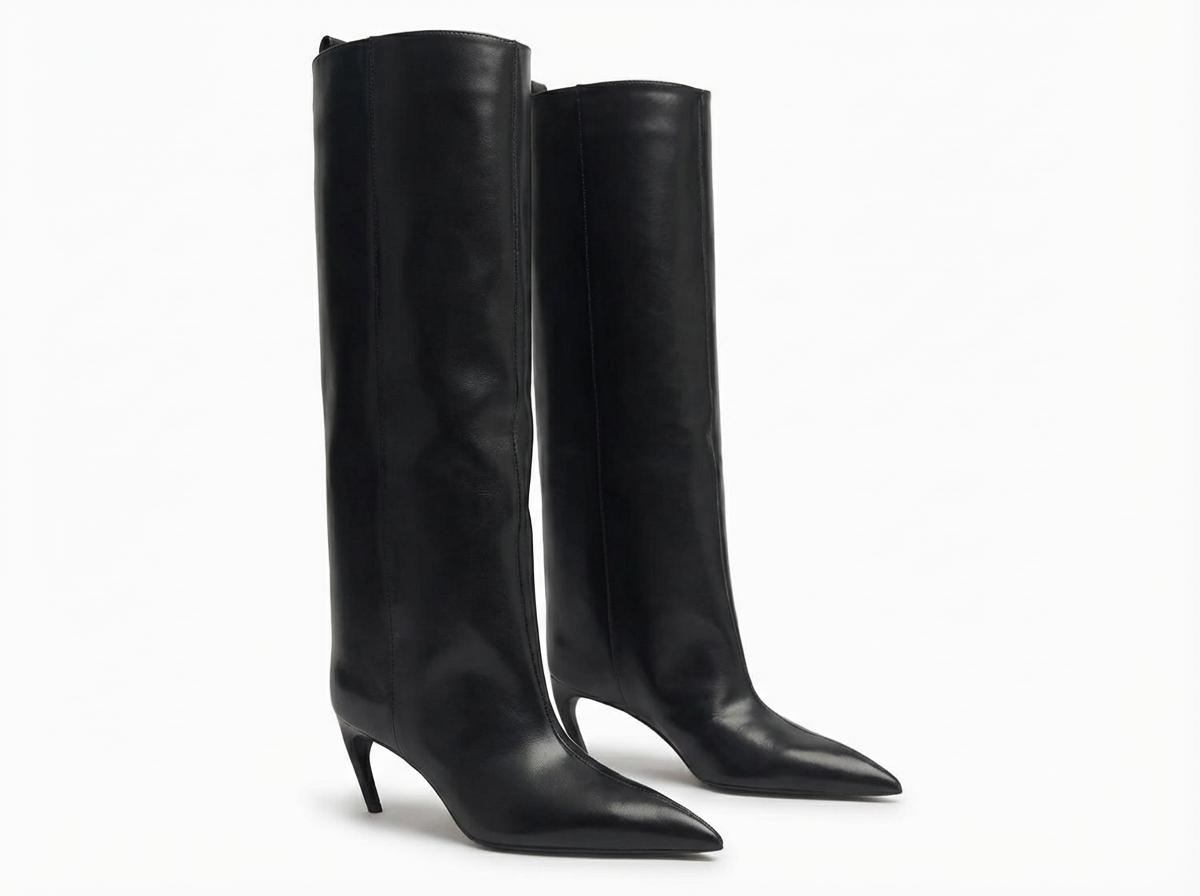 Botte haute noir Synthétique Femme - Santiags modernes à talons fins